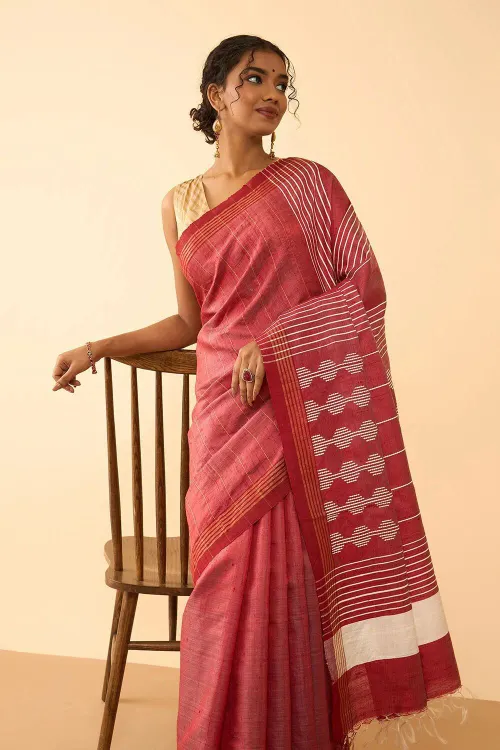 Hand Woven Handloom Raw Silk Saree with Rich Traditional Texture